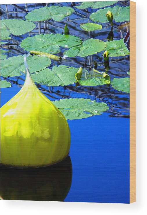 Landscape Wood Print featuring the photograph Glass Sculpture Water Lily Missouri Botanical Garden by Patrick Malon