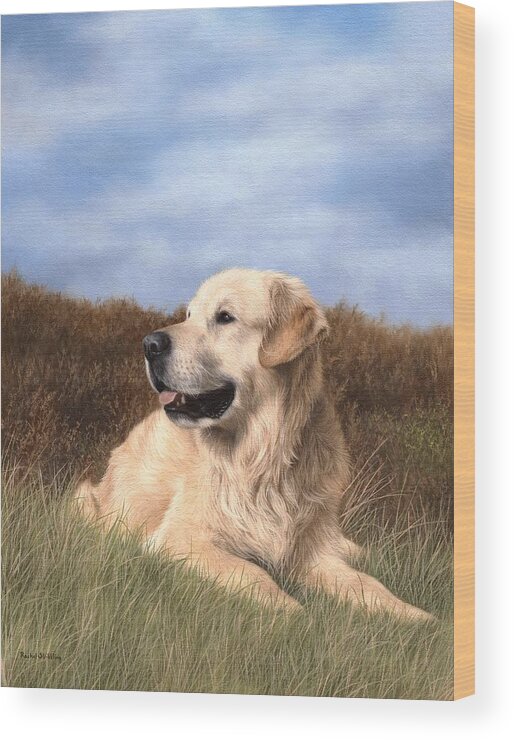 Dog Wood Print featuring the painting Golden Retriever Painting by Rachel Stribbling