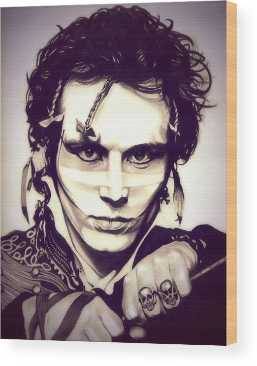 Adam Ant Wood Print featuring the drawing Goody two shoes - Adam Ant - WB Colored Edition by Fred Larucci
