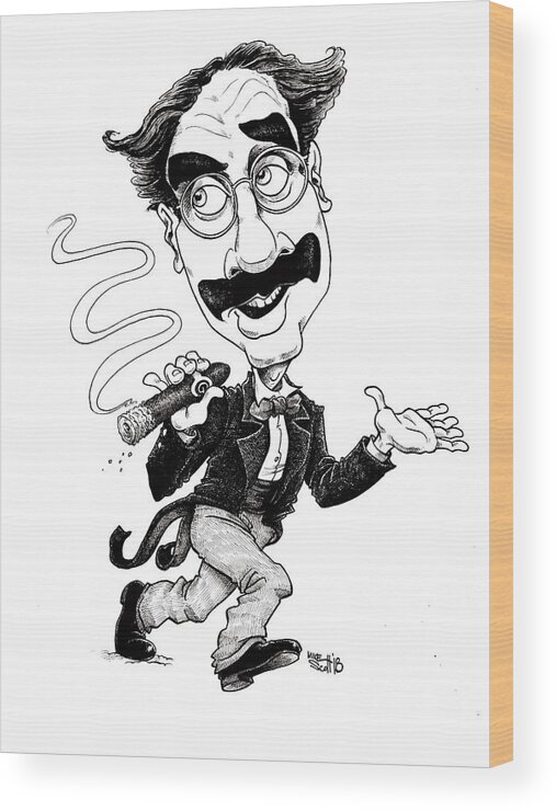 Caricature Wood Print featuring the drawing Groucho Marx by Mike Scott