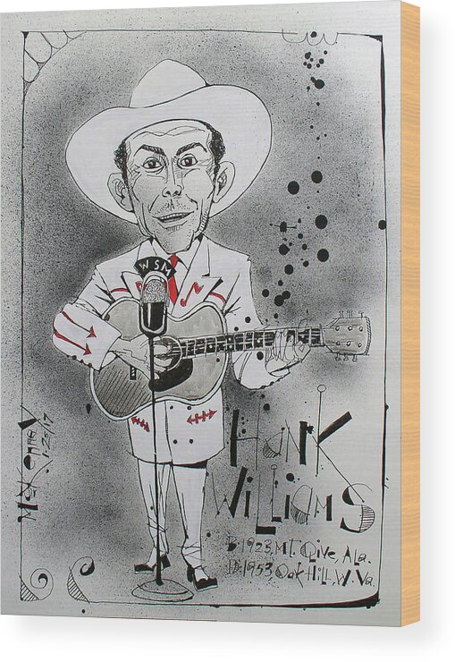  Wood Print featuring the drawing Hank Williams by Phil Mckenney