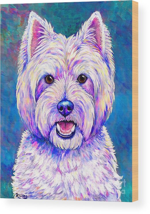 West Highland White Terrier Wood Print featuring the painting Happiness - Neon Colorful West Highland White Terrier Dog by Rebecca Wang