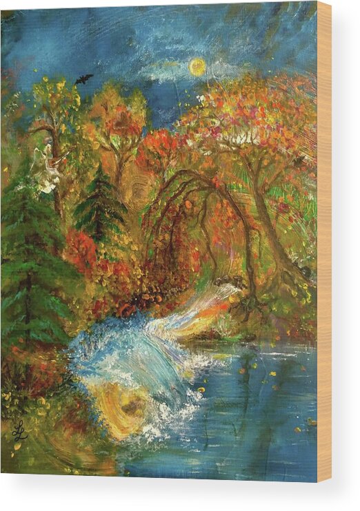 Fall Waterfalls Wood Print featuring the painting Fall Waterfalls by Lynn Raizel Lane
