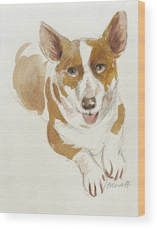 Corgi Wood Print featuring the painting Harley Barkinghouse by Laura Lee Cundiff