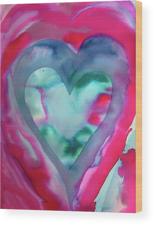 Vibrant Wood Print featuring the painting Hearts Revelation by Sandy Rakowitz