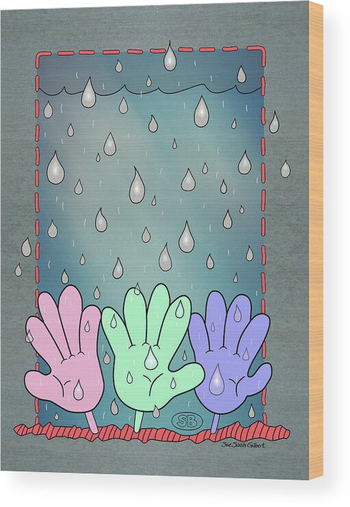 Raindrops Wood Print featuring the digital art Hello, Rain by Susan Bird Artwork