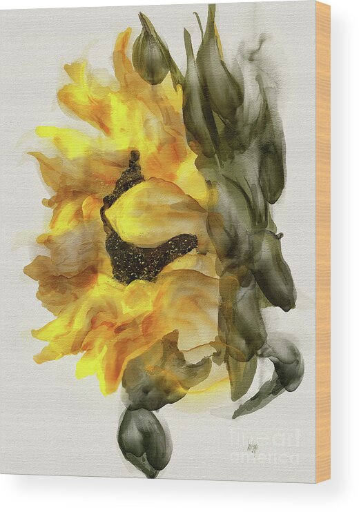 Sunflower Wood Print featuring the digital art Sunflower In Profile by Lois Bryan