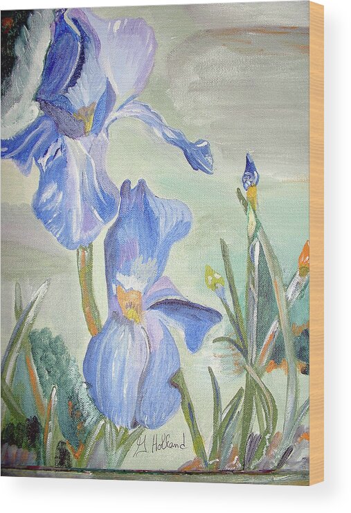 Iris Wood Print featuring the painting Bloom and budding by Genevieve Holland