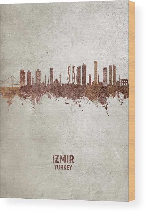 Izmir Wood Print featuring the digital art Izmir Turkey Skyline #19 by Michael Tompsett