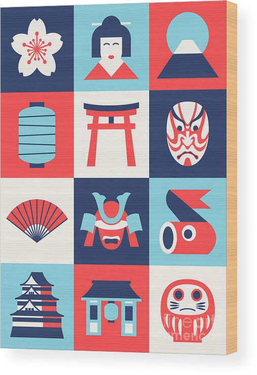 Japan Wood Print featuring the digital art Japan Pattern - Nautical by Organic Synthesis