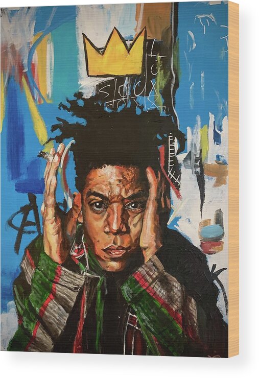 Jean-michel Basquiat Wood Print featuring the painting Jean-Michel Basquiat by Joel Tesch