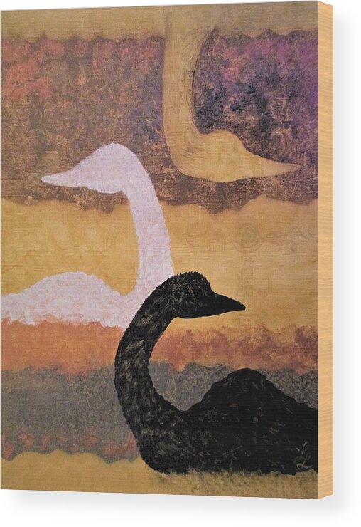 Silhouette Geese Abstract Wood Print featuring the painting Silhouette Geese Abstract by Lynn Raizel Lane