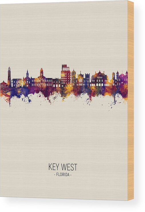 Key West Wood Print featuring the digital art Key West Florida Skyline #12 by Michael Tompsett