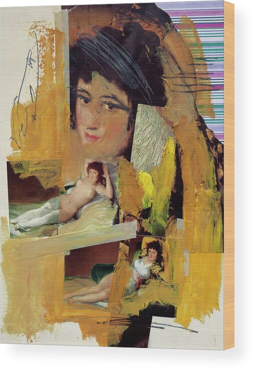 Collage Wood Print featuring the mixed media Lady Goya by Nop Briex
