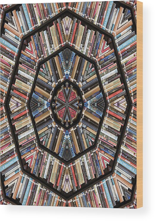 Books Wood Print featuring the photograph Library Kaleidoscope by Minnie Gallman