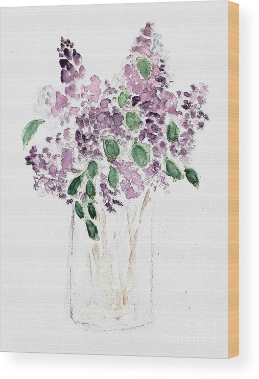  Wood Print featuring the painting Lilacs in a Jar by Margaret Welsh Willowsilk
