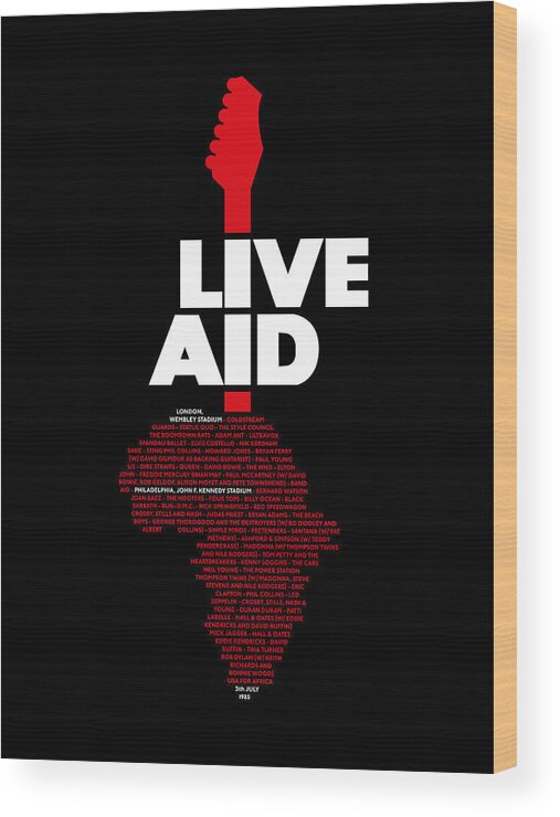 Live Wood Print featuring the digital art Live Aid 1985 white list by Andrea Gatti