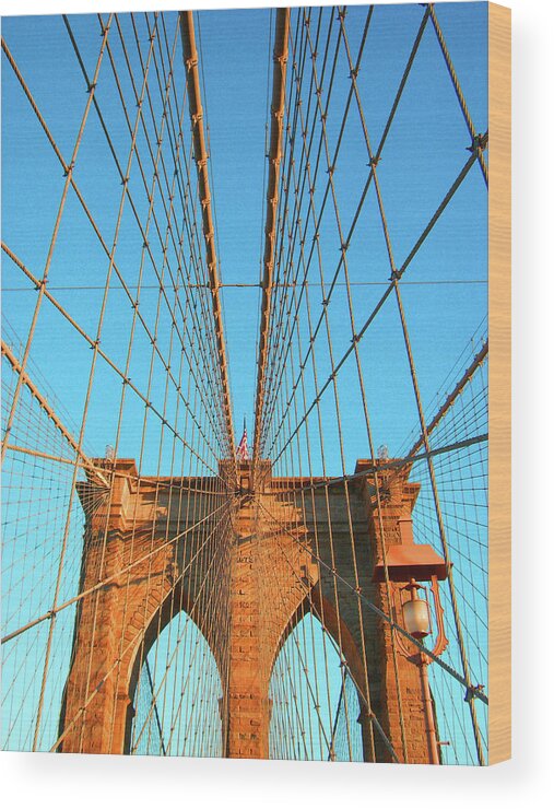 Nyc Wood Print featuring the photograph Looking Up at Brooklyn Bridge 2 by Tanya White