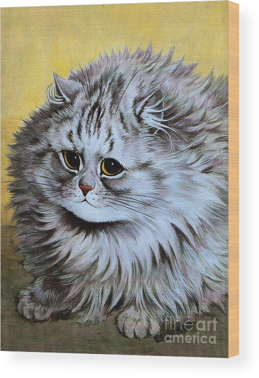 Louis Wain Wood Print featuring the painting Louis Wain Cat Print - Amusing Edwardian Cat Art by Kithara Studio