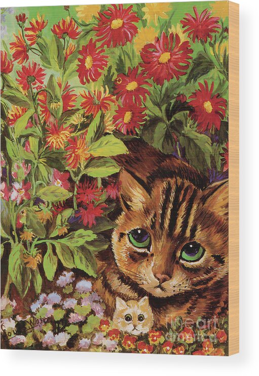 Louis Wain Cat Print - Vintage Flower Cat Art Print for Cat Lovers Wood  Print by Kithara Studio - Pixels