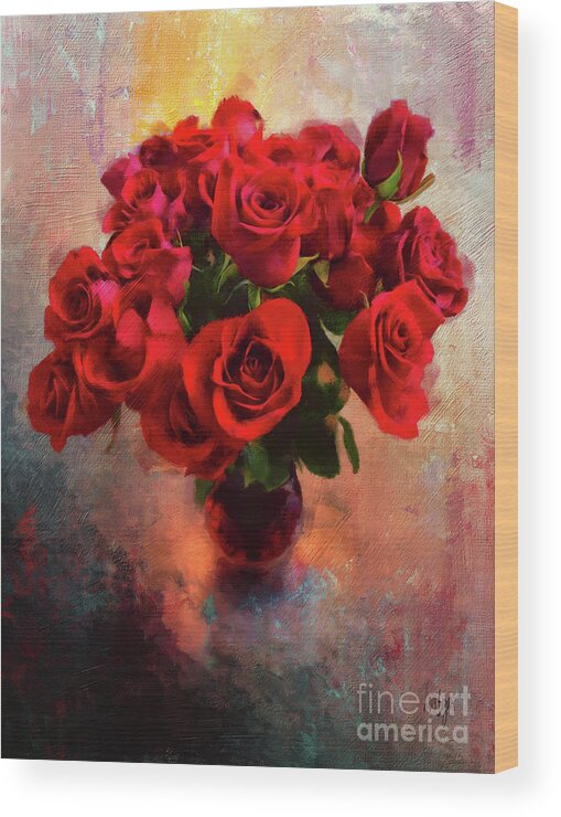 Rose Wood Print featuring the digital art Love In A Vase by Lois Bryan