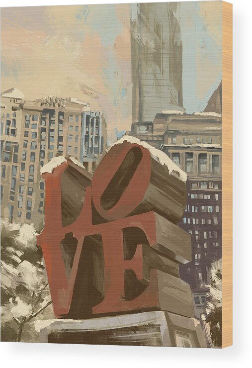 Philadelphia Wood Print featuring the digital art Love In Snow by Bekim M