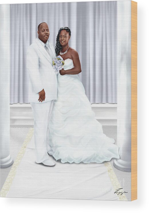 Wedding Painting Wood Print featuring the painting Lovely Trena Wedding Day A4 by Reggie Duffie