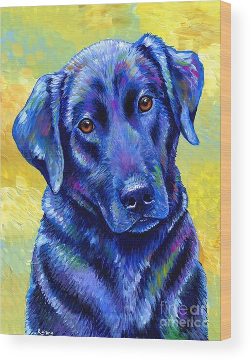 Labrador Retriever Wood Print featuring the painting Loyal Companion - Colorful Black Labrador Retriever Dog by Rebecca Wang