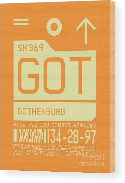 Airline Wood Print featuring the digital art Luggage Tag C - GOT Gothenburg Sweden by Organic Synthesis