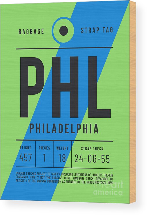 Airline Wood Print featuring the digital art Luggage Tag E - PHL Philadelphia USA by Organic Synthesis