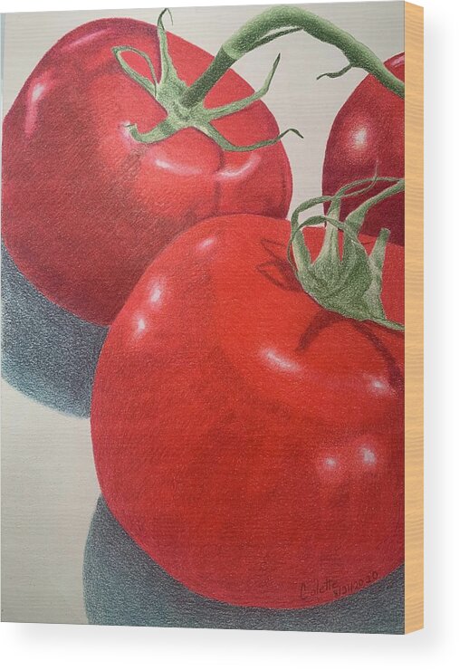 Tomatoes Wood Print featuring the drawing Maters by Colette Lee