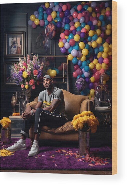 Maximalist Famous Sports Athletes Kobe Bryant Art Wood Print featuring the painting Maximalist famous sports athletes Kobe Bryant  by Asar Studios by Celestial Images