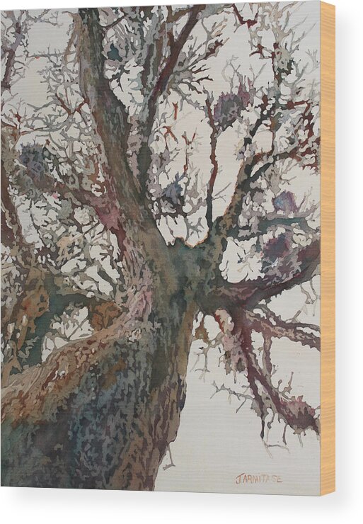Tree Wood Print featuring the painting Mighty Oak by Jenny Armitage