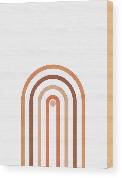 Minimal Wood Print featuring the mixed media Minimal Geometric Arch 1 - Mid Century Modern - Half Circle Arch - Scandinavian - Brown, White by Studio Grafiikka