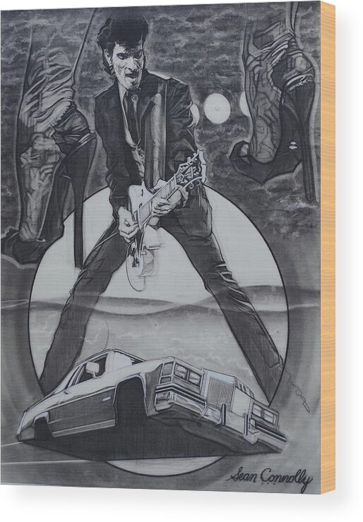 Charcoal Pencil Wood Print featuring the drawing Mink DeVille by Sean Connolly