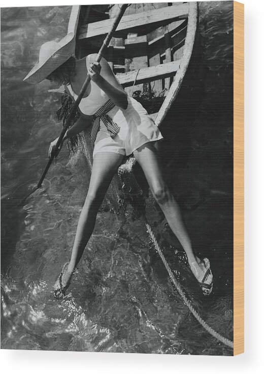 Accessories Wood Print featuring the photograph Model in a Rowboat by Toni Frissell