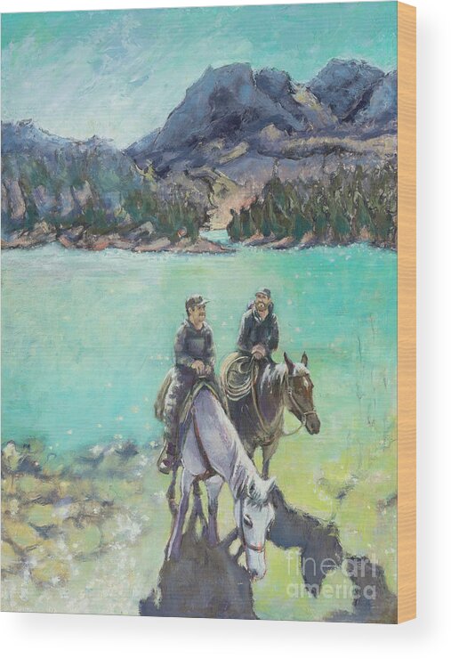 Montana Wood Print featuring the painting Montana on Horseback by PJ Kirk