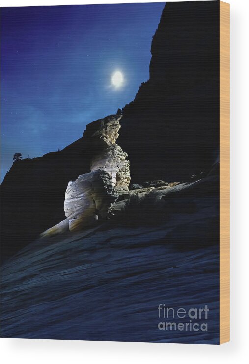 Night Wood Print featuring the photograph Moon Lit Hoodoo by Tom Watkins PVminer pixs