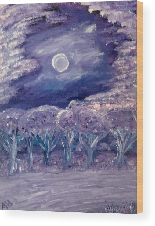 Purple Wood Print featuring the painting Moonglow Meadow by Andrew Blitman