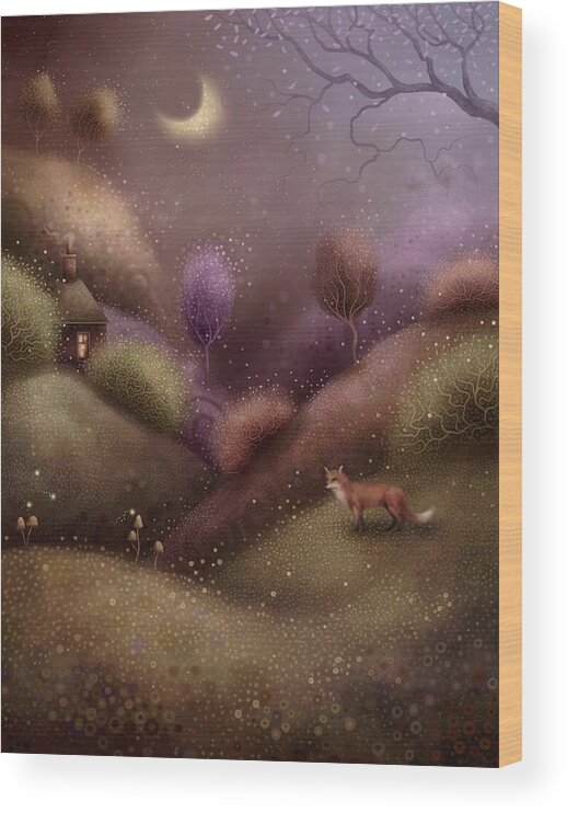 Fox Wood Print featuring the painting Moonlight Encounter by Joe Gilronan