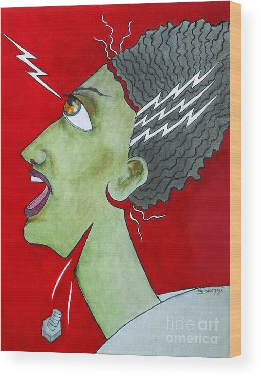 Bride Of Frankenstein Wood Print featuring the mixed media Mrs. F.--Bride of Frankenstein by Jayne Somogy