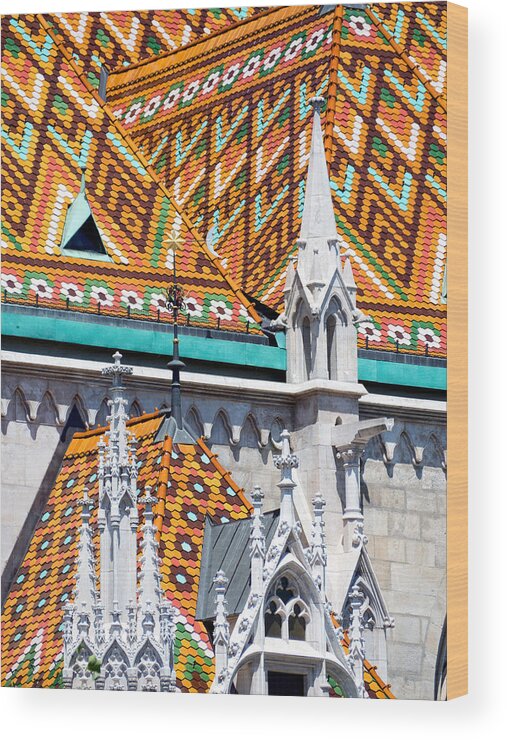 Gothic Style Wood Print featuring the photograph Multi-colored tiled roof of St Matthias Church, Budapest,Hungary by Andrea Ricordi, Italy