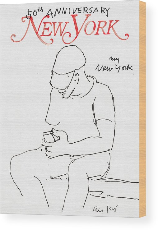 Alex Katz Wood Print featuring the drawing My New York, 50th Anniversary Issue by Alex Katz