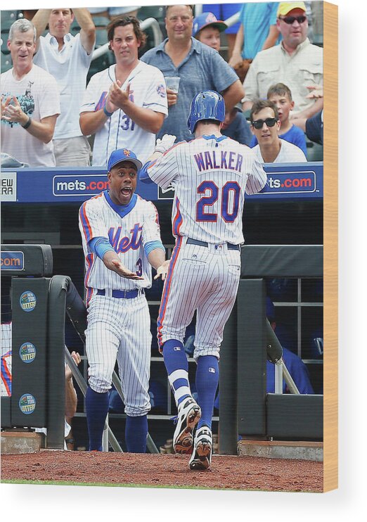American League Baseball Wood Print featuring the photograph Neil Walker and Curtis Granderson by Jim Mcisaac