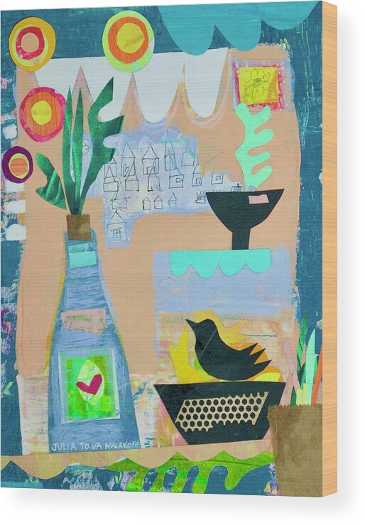 Abstract Wood Print featuring the mixed media Nesting by Julia Malakoff
