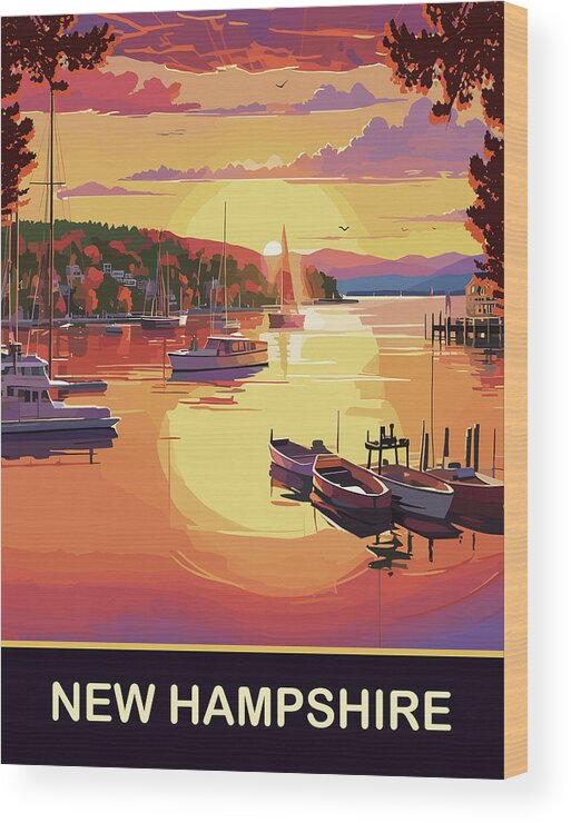 New Hampshire Wood Print featuring the digital art New Hampshire on Sunset by Long Shot