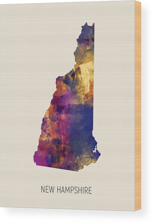 New Hampshire Wood Print featuring the digital art New Hampshire Watercolor Map #17 by Michael Tompsett