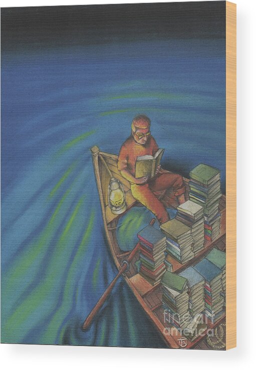 Pastel Wood Print featuring the pastel Night Reading by Troy Brown