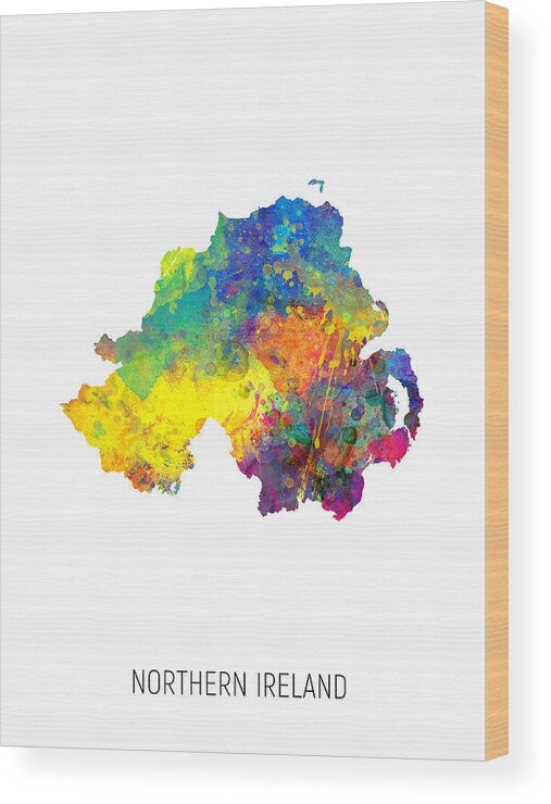 Northern Ireland Wood Print featuring the digital art Northern Ireland Watercolor Map by Michael Tompsett