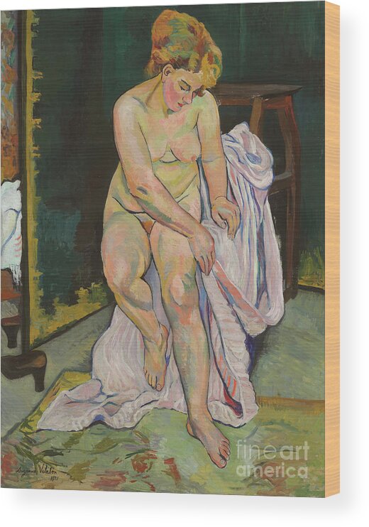 Suzanne Valadon Wood Print featuring the painting Nu a la draperie, 1921 by Suzanne Valadon